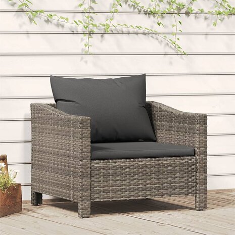 Tuinstoel met kussens poly rattan grijs 1