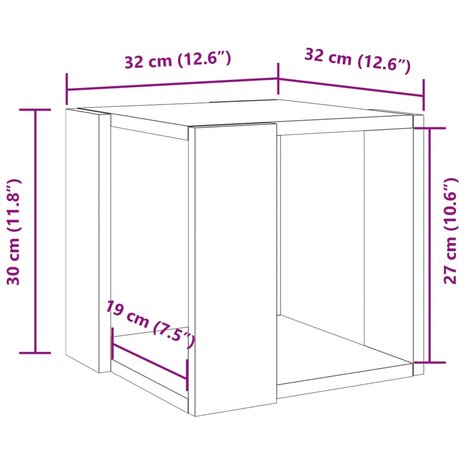 Salontafel 32x32x30 cm bewerkt hout betongrijs 9