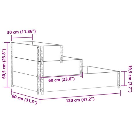 Verhoogde plantenbak 3-laags 120x80 cm massief grenenhout bruin 8