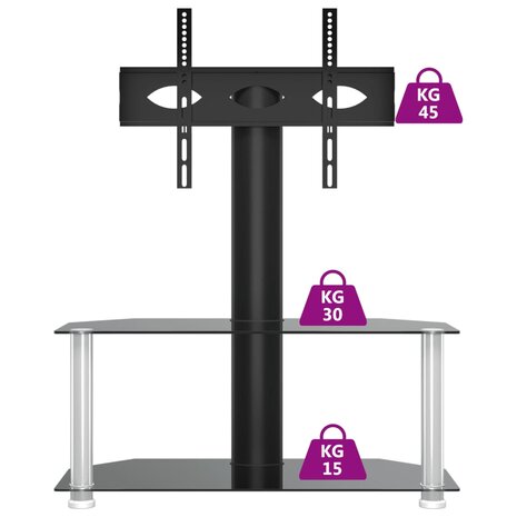 Tv-standaard hoek 2-laags voor 32-70 inch zwart en zilverkleur 6