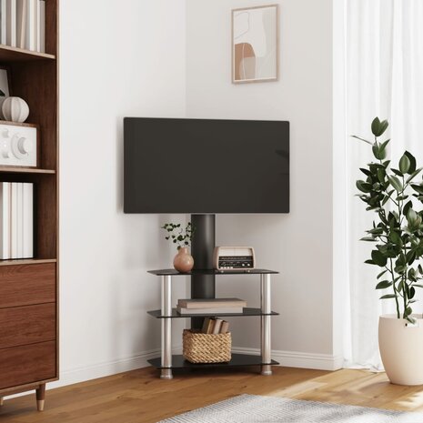 Tv-standaard hoek 3-laags voor 32-70 inch zwart en zilverkleur 1