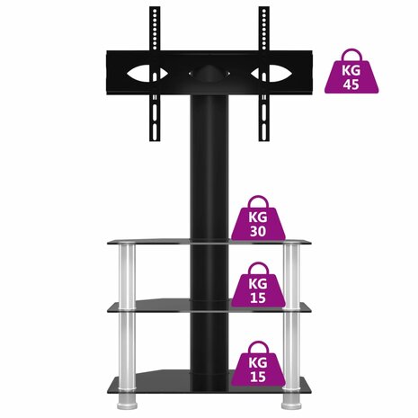 Tv-standaard hoek 3-laags voor 32-70 inch zwart en zilverkleur 6