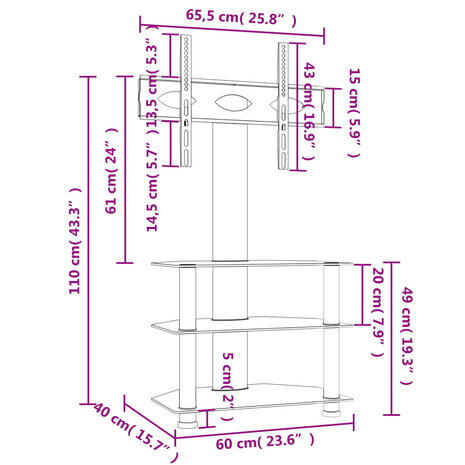 Tv-standaard hoek 3-laags voor 32-70 inch zwart en zilverkleur 10