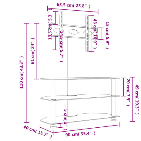 Tv-standaard hoek 3-laags voor 32-70 inch zwart 10