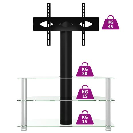 Tv-standaard hoek 3-laags voor 32-70 inch zwart en zilverkleur 6