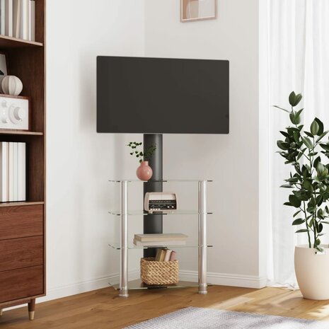 Tv-standaard hoek 4-laags voor 32-70 inch zwart en zilverkleur 1