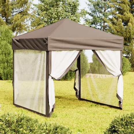 Partytent inklapbaar met zijwanden 2x2 m taupe 1