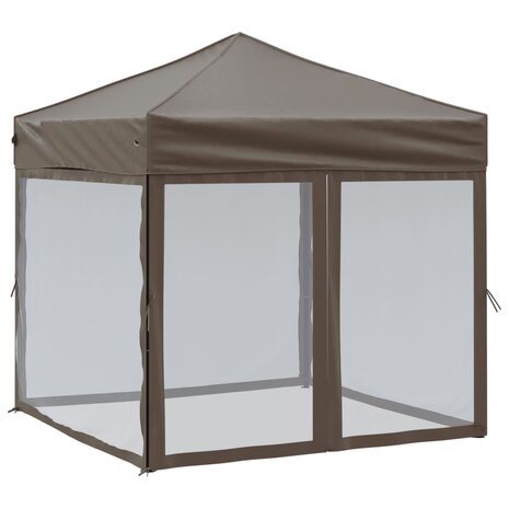 Partytent inklapbaar met zijwanden 2x2 m taupe 2