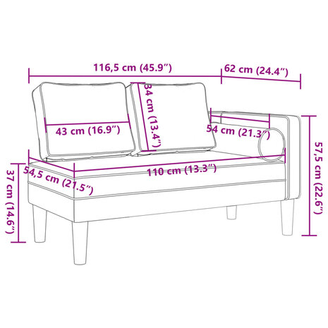 Chaise longue met kussens fluweel donkergrijs 8