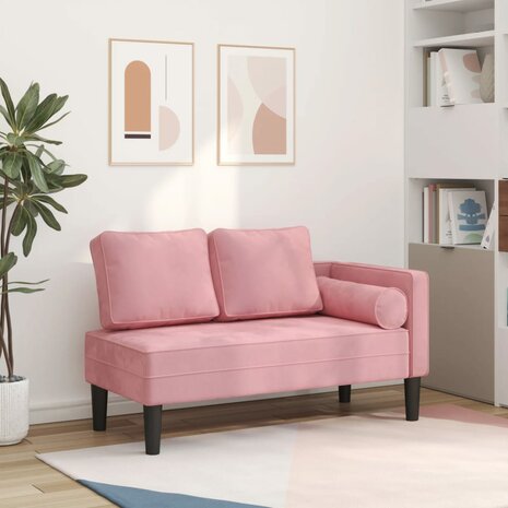 Chaise longue met kussens fluweel roze 1