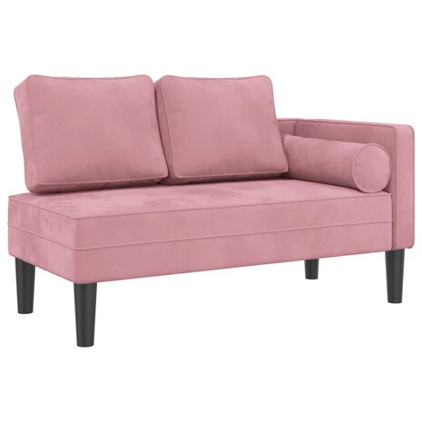 Chaise longue met kussens fluweel roze 2