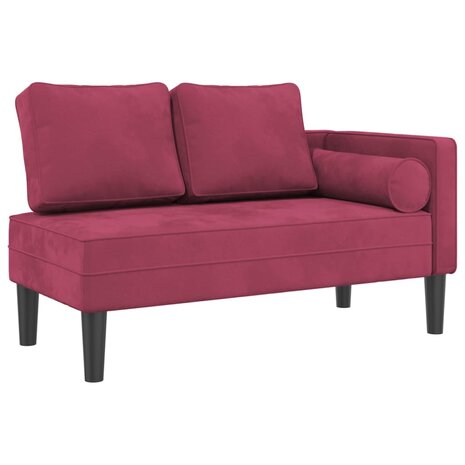 Chaise longue met kussens fluweel wijnrood 2