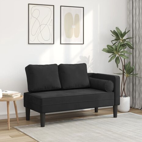 Chaise longue met kussens fluweel zwart 1