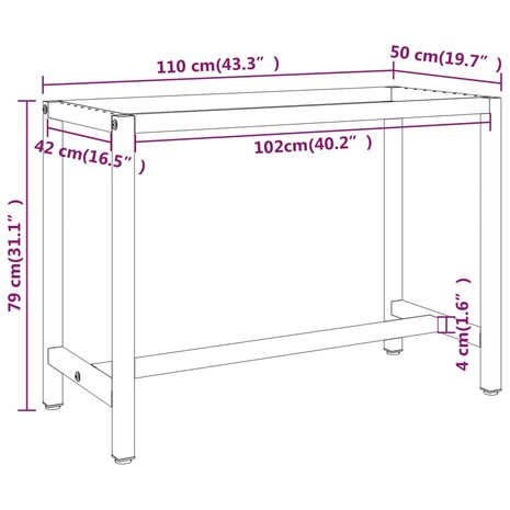 Werkbankframe 110x50x79 cm metaal matzwart en matrood 8