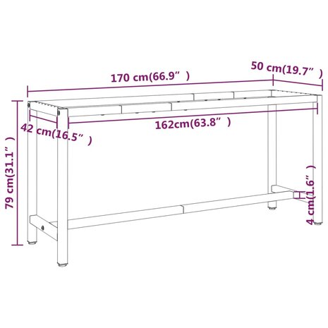 Werkbankframe 170x50x79 cm metaal matzwart en matrood 8