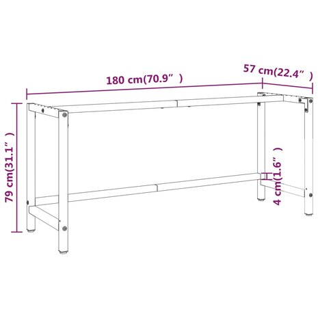 Werkbankframe 180x57x79 cm metaal matzwart en matrood 9