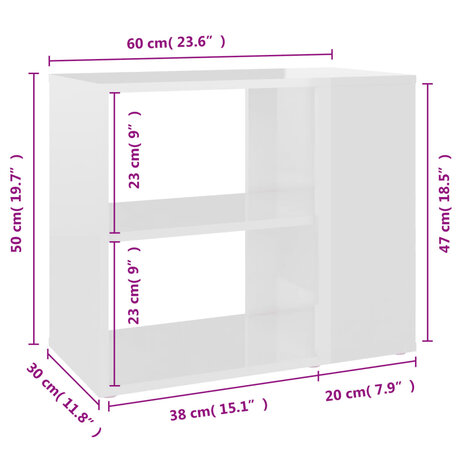 Bijzetkast 60x30x50 cm bewerkt hout hoogglans wit 6