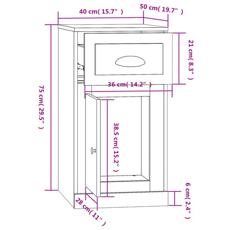 Bijzetkast met lade 40x50x75 cm bewerkt hout betongrijs 11