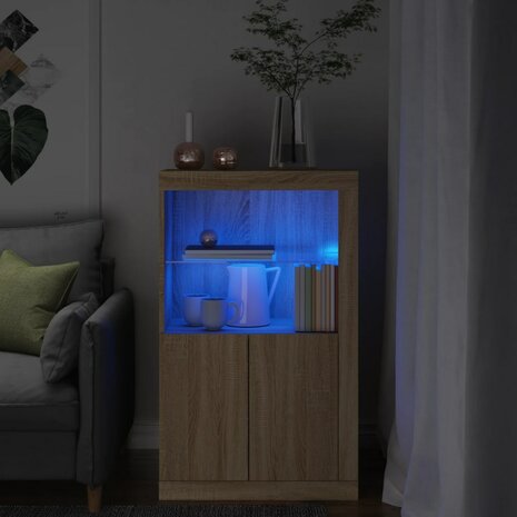 Bijzetkast met LED-verlichting bewerkt hout sonoma eikenkleurig 1