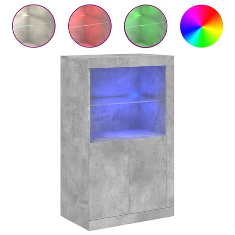 Bijzetkast met LED-verlichting bewerkt hout betongrijs 2