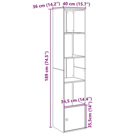 Boekenkast 40x36x189 cm bewerkt hout sonoma eikenkleurig 9