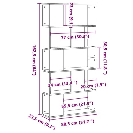 Boekenkast 5-laags 80,5x23,5x162,5 cm bewerkt hout zwart 8