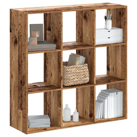 Boekenkast 102x32x102 cm bewerkt hout oud houtkleurig 1