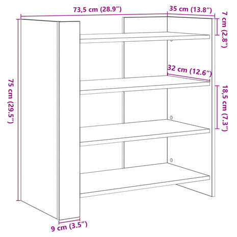 Dressoir 73,5x35x75 cm bewerkt hout gerookt eikenkleurig 10