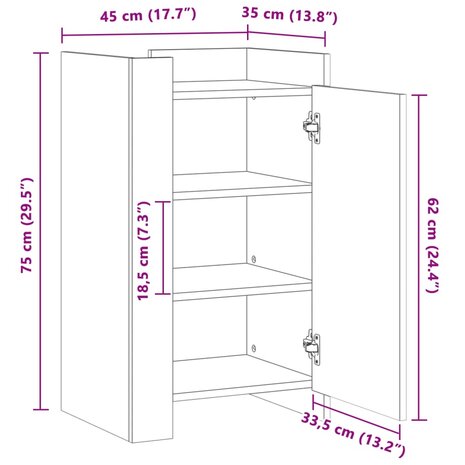 Dressoir 45x35x75 cm bewerkt hout wit 11