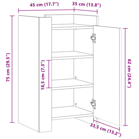 Dressoir 45x35x75 cm bewerkt hout betongrijs 11