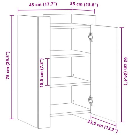 Dressoir 45x35x75 cm bewerkt hout gerookt eikenkleurig 11