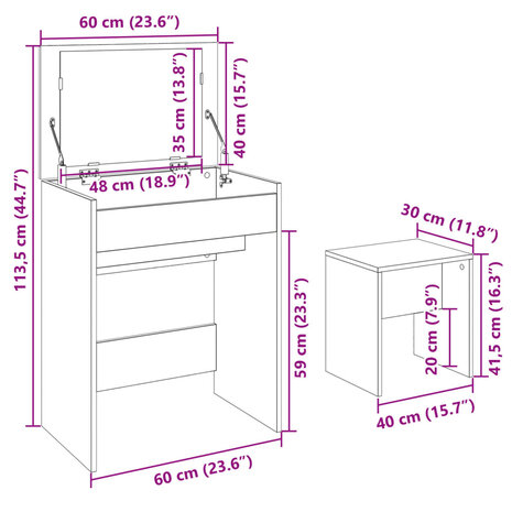 Kaptafel met krukje 60x40x113,5 cm wit 11