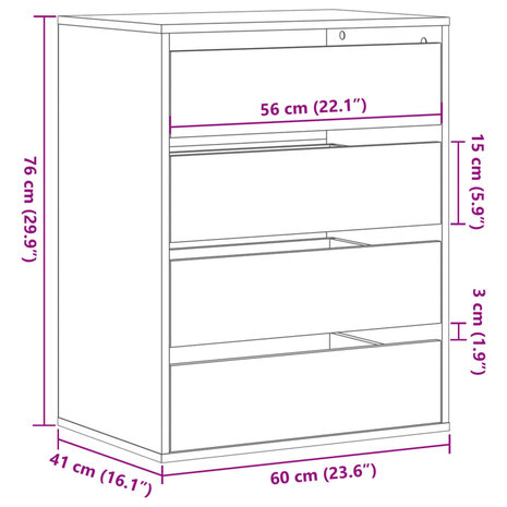 Ladekast 60x41x76 cm bewerkt hout artisanaal eikenkleurig 10