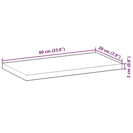 Tafelblad rechthoekig 60x20x2 cm massief acaciahout 9