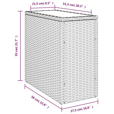 Tuinbijzettafel glasblad 58x27,5x55 cm poly rattan lichtgrijs 11