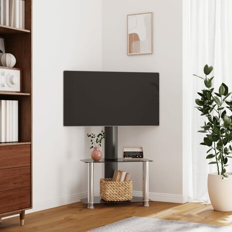 Tv-standaard hoek 2-laags voor 32-70 inch zwart en zilverkleur 1