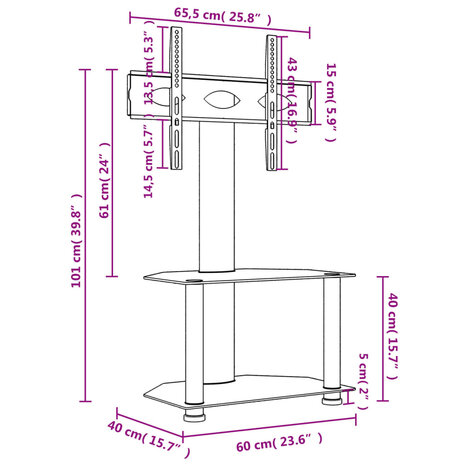 Tv-standaard hoek 2-laags voor 32-70 inch zwart en zilverkleur 10