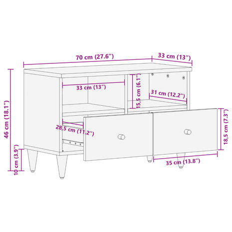 Tv-meubel 70x33x46 cm massief mangohout 11