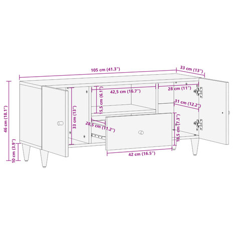 Tv-meubel 105x33x46cm massief mangohout 11