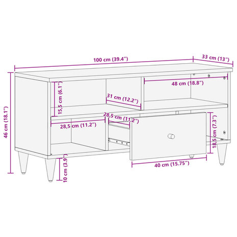 Tv-meubel 100x33x46 cm massief mangohout 11