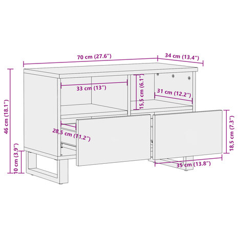 Tv-meubel 70x34x46 cm massief mangohout wit 11