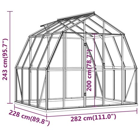 Broeikas met basisframe 6,43 m² aluminium antracietkleurig 8