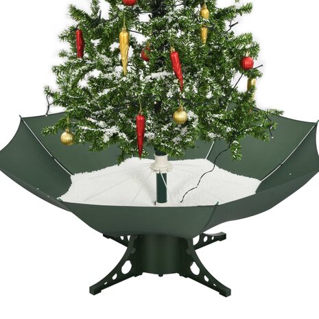 Kerstboom sneeuwend met paraplubasis 140 cm groen 7