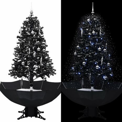 Kerstboom sneeuwend met paraplubasis 170 cm PVC zwart 1