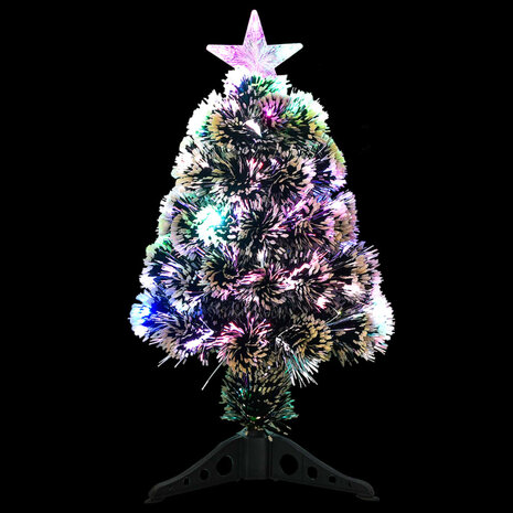 Kerstboom met LED 64 cm glasvezel groen en wit 3