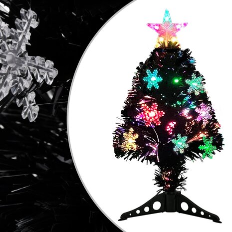 Kerstboom met LED-sneeuwvlokken 64 cm glasvezel zwart 1