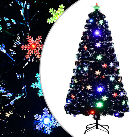 Kerstboom met LED-sneeuwvlokken 120 cm glasvezel zwart 1