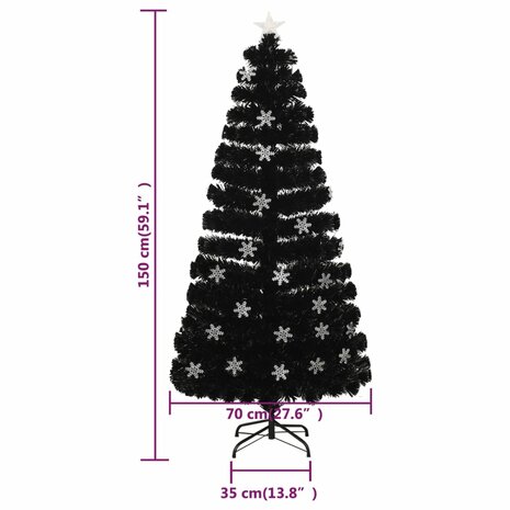 Kerstboom met LED-sneeuwvlokken 150 cm glasvezel zwart 9