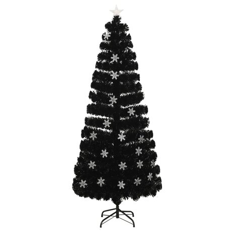 Kerstboom met LED-sneeuwvlokken 210 cm glasvezel zwart 2