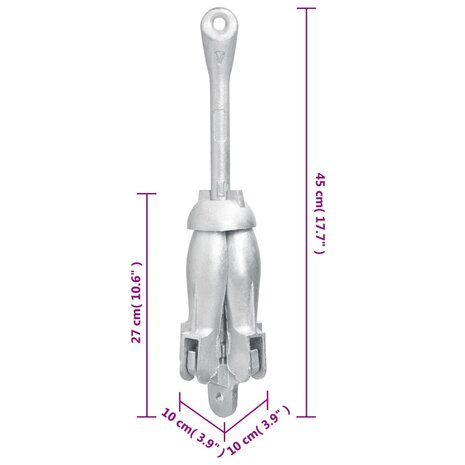 Anker met touw inklapbaar 4 kg smeedijzer zilverkleurig 11